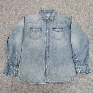 Polo Ralph Lauren Shirt Mens Large Blue Denim Pearl Snap Rodeo Western Rick - Picture 1 of 8