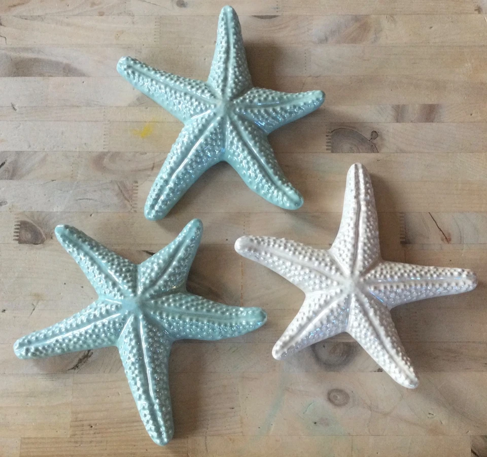 "Estrellas de mar de cerámica esmaltadas 8"" playa mar océano decoración de pared azul y blanco"  Foto 1 de 3