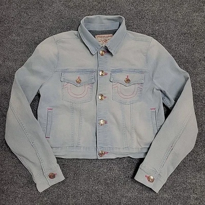 Chaqueta de mezclilla True Religion para mujer mediana azul rosa Jesse ajustada jean corta nueva sin etiquetas Foto 1 de 4