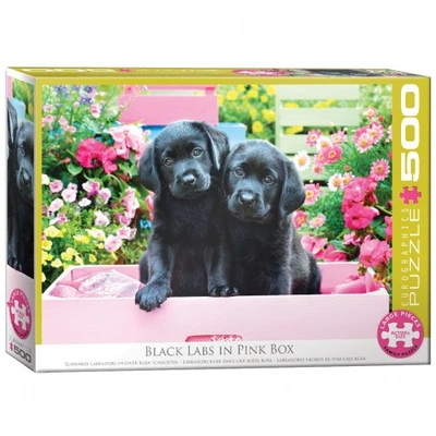 Puzzle - Labradors Noirs Dans Une Boîte Rose - 500 Pièces - Photo 1/2