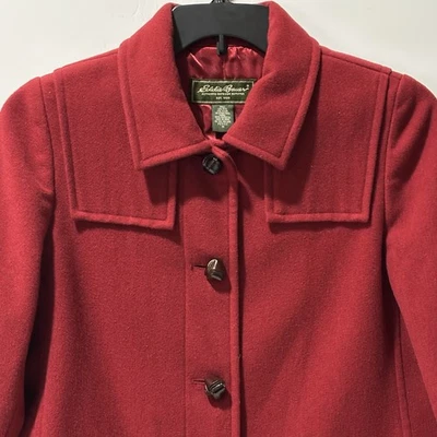 Abrigo EDDIE BAUER Mujer Talla PM Rojo Mezcla Lana Metropolitan Traveler Forrado Acogedor Foto 1 de 4