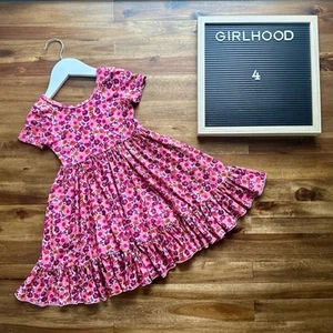 Girlhood Pink Purple Sophia Floral Ruffled Knit Short Sleeve Twirl Dress 4 - Picture 1 of 9