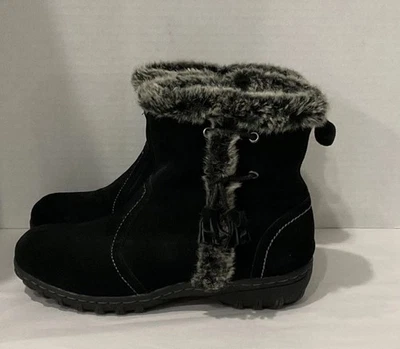 KHOMBU Kellie Women's Sz 7M Leather Ankle Boots Faux Fur Lined Black - Image 1 of 4