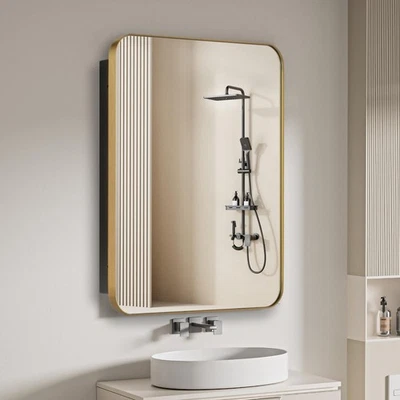 Botiquín Baño, Puerta Espejo 16"x26" con Cepillo Acero Inoxidable Dorado... Foto 1 de 4