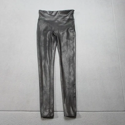 Leggings Spanx Feminina Pequena Preta Couro Sintético Elástico Cintura Baixa Puxador - Imagem 1 de 4