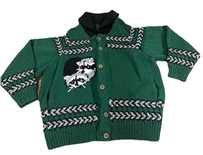 Vintage Wool Knit Sweater Pullover Button Up Cardigan Animal Raccoon Hand Made - Image 1 of 4