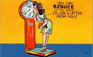 Vintage Comic Humor Postkarte Können Sie es auf diese Frau im Maßstab reduzieren  - Bild 1 von 3