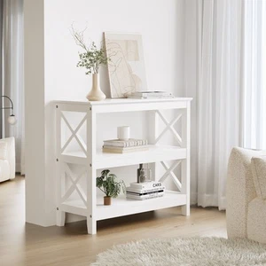 Oikiture 3-Tier Console Table X-Design Wood Sofa Table Hall Side Entry White - Picture 1 of 10