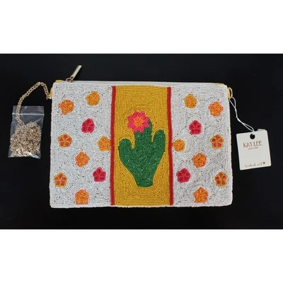 Bandolera sin asas Kay Lee hecha a mano con cuentas de semillas de cactus nueva con etiquetas #CL9062WT Foto 1 de 3