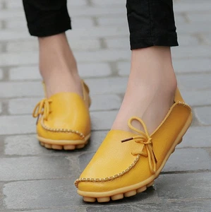 Women Genuine Leather Bowed Flat Shoes Comfy Soft Ladies Moccasin Loafers new - Picture 1 of 31