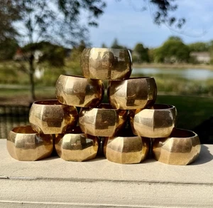 VTG Solid Brass Napkin Rings Holders Octagon MCM PATINA Rustic 1.75” - SET OF 10 - Picture 1 of 9
