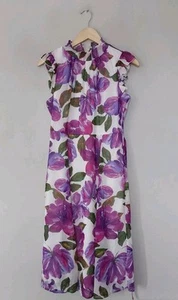 Nina Leonard Flutter Cap Sleeve Floral Print Midi Dress Small Violet Multi QVC. - Picture 1 of 6