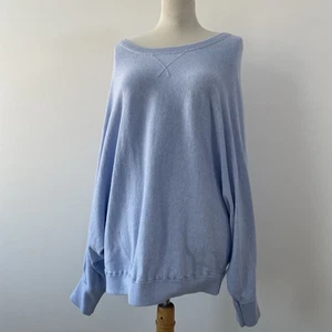 Maglione pullover NRBY taglia L Dolman manica a pipistrello blu chiaro maglia cotone cashmere - Foto 1 di 11