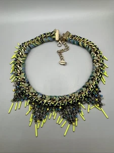 ZARA Women's Beaded Statement Choker Necklace Chain Blues Greens Clasp - Picture 1 of 9