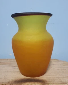 Vintage Handblown Orange Mint Green Art Glass Minimalist Home Décor Flower Vase - Picture 1 of 7