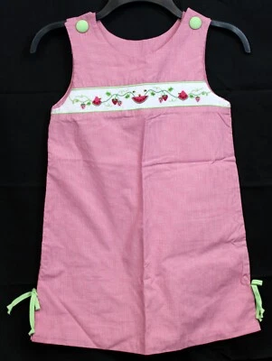 Beaux & Belles Red Plaid Jumper Dress sz 8 Smocked Watermelon Strawberries Bees - Image 1 of 4