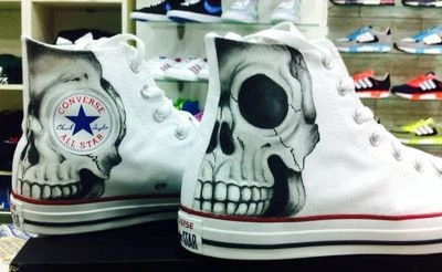 Scarpe Converse Bianche Alte personalizzate Paint Disegnate Teschio Skull Skulls