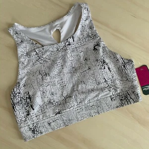 SPORTS BRA XL Women Racerback Stretch Padded Fast Dry Compresses NWT white black - Picture 1 of 10
