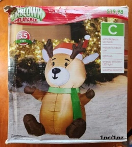 New 3.5 Foot Lighted Christmas Gemmy Airblown Inflatable Reindeer with Santa Hat - Picture 1 of 5