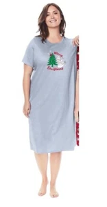 NEW Dreams & Co Knit Sleep Shirt Long Grey  Christmas Tree Cat Size 3X/4X - Picture 1 of 4