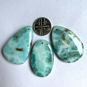 JOB LOT 3 X NATURAL AA GRADE LARIMAR, THE STONE OF ATLANTIS, DRILLED CABOCHONS - Picture 1 of 6
