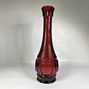 Ruby Red Wheaton Bullseye Vase Glass Coin Vintage Décor 9" Starburst Base - Picture 1 of 5