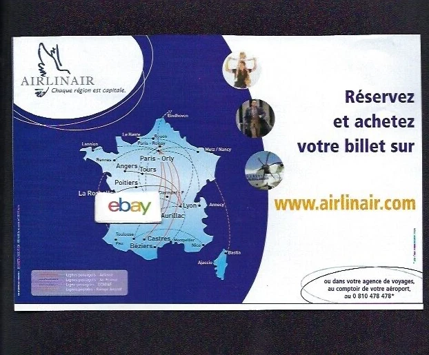 AIRLINAIR FRANCIA NACIONAL NACIONAL ATR-42 MAPA DE RUTA DE AEROLÍNEA NACIONAL ANUNCIO FRANCÉS Foto 1 de 1