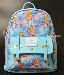 Disney Cinderella Small 11" Backpack Purse Faux Leather All Over Princess Print 