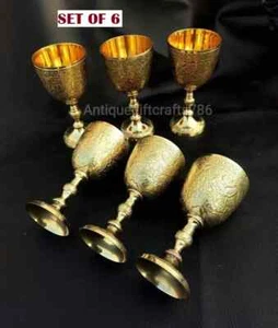 Set of 6 Solid Brass Goblet Drinking Wine Cup Vintage Handmade King's Royal Cup - Picture 1 of 5