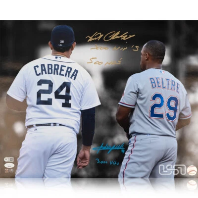 Miguel Cabrera & Adrian Beltre Signed "3000 Hits 500 HRs" 16x20 Photo USA SM JSA - Image 1 of 4