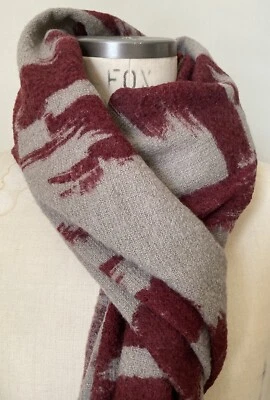 Destin Maroon Red Taupe Wool Silk Cashmere Scarf Shawl Italy 39" x 25" ✌️ - Image 1 of 3