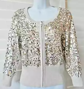 White House Black Market Sequined Gold Silver Sweater Jacket Size XS NWT - Picture 1 of 2