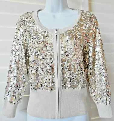 Chaqueta Suéter Casa Blanca Mercado Negro Lentejuelas Dorado Plata Talla XS NUEVA CON ETIQUETAS Foto 1 de 2