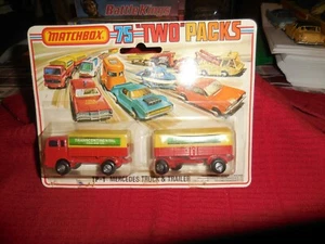 Matchbox 75 Two Packs TP-1 Mercedes Truck & Trailer Staples on Card  - Picture 1 of 4