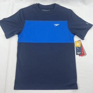 Youth Speedo Swim Shirt Size Large Navy Blue Short Sleeve UV Block The Burn - Picture 1 of 6