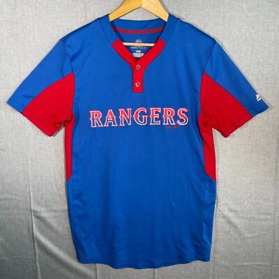 MLB Texas Rangers Majestic Cool Base Warm Up Jersey Shirt M Blue Red Majestic - Image 1 of 4