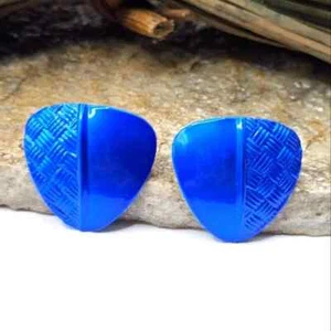 80's Blue Triangle Earrings Pierced Stud Retro Metal Statement Fashion Costume - Picture 1 of 7