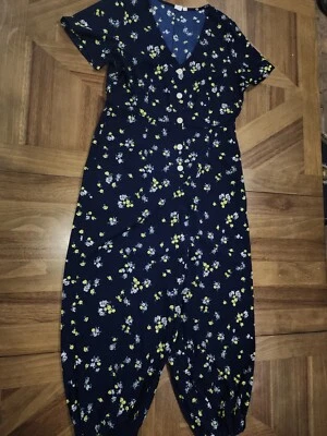 Mono Gap Mameluco Talla 12 Azul Floral Con Botones Manga Corta Largo 50-52 Cuello en V Foto 1 de 4