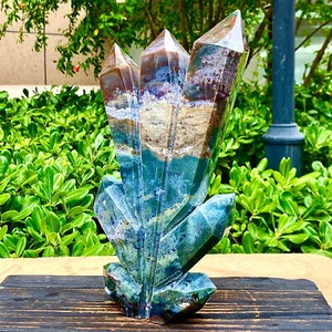 8.25LB Natural Water Grass Agate Column Quartz Multi pointed Column - Picture 1 of 15