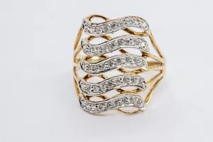 Gilded sterling silver ring with 5 waves of stones size L/M - Picture 1 of 2