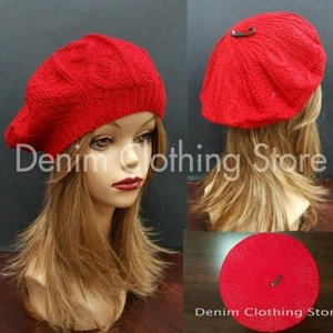 Women's Chic Soft Knit Airy Cutout Lightweight Slouchy Crochet Beret Beanie Hat - Picture 1 of 16