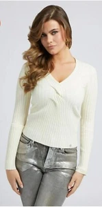 Guess Made in Italy Guess Ines VN LS fitted stretch Sweater cream sz XS $98 - Picture 1 of 6