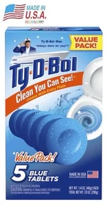 Ty-D-Bol Blue Tablets Value 5 Pack Automatic Toilet Bowl Cleaner Deodorizer Tabs - Picture 1 of 4