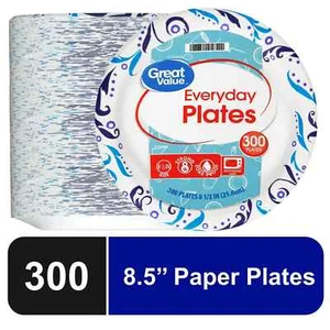 Great Value Everyday Disposable Paper Plates, 8.5", 300 Count - Picture 1 of 4