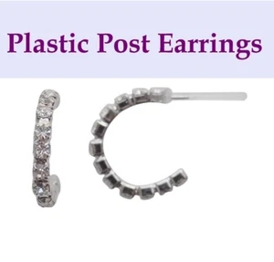 Pendientes de poste de plástico de aro de estrás de plata hipoalergénicos para mujer - Imagen 1 de 7