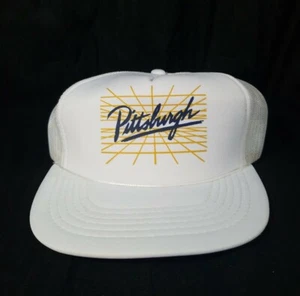 Vtg Pittsburgh Hat White Foam Snapback Trucker Mesh Cap - Picture 1 of 6