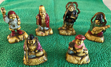 Japanese Vintage Netsuke Type Figures Lot of 6 Resin Hand Carved & Painted  2"
