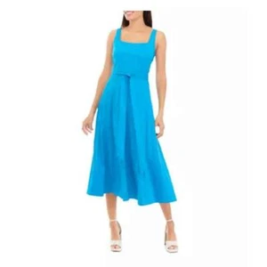 NEW ANNE KLEIN BLUE FIT AND FLARE MIDI COTTON BELTED DRESS SIZE 2 MSRP $129 - Picture 1 of 3