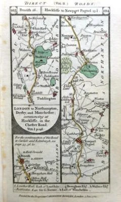 MAPA ANTIGUO GENUINO NORTHAMPTON LEICESTER BEDFORDSHIRE POR PATERSON c1785 Foto 1 de 4