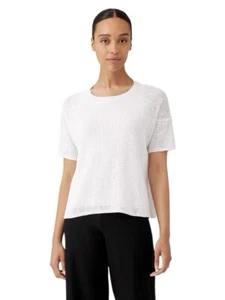Top Eileen Fisher cotone biologico lino collo gioiello taglia XL bianco - Foto 1 di 10